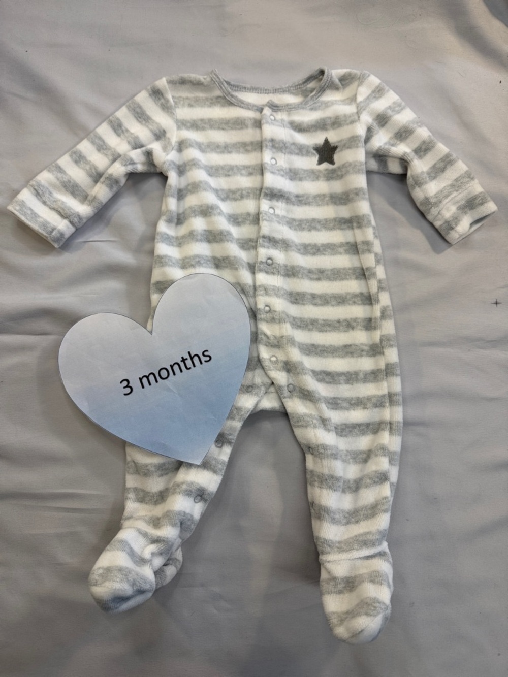 Petit Lem/PL Baby Grey & White velour Striped Footie w/ Embroidered Star